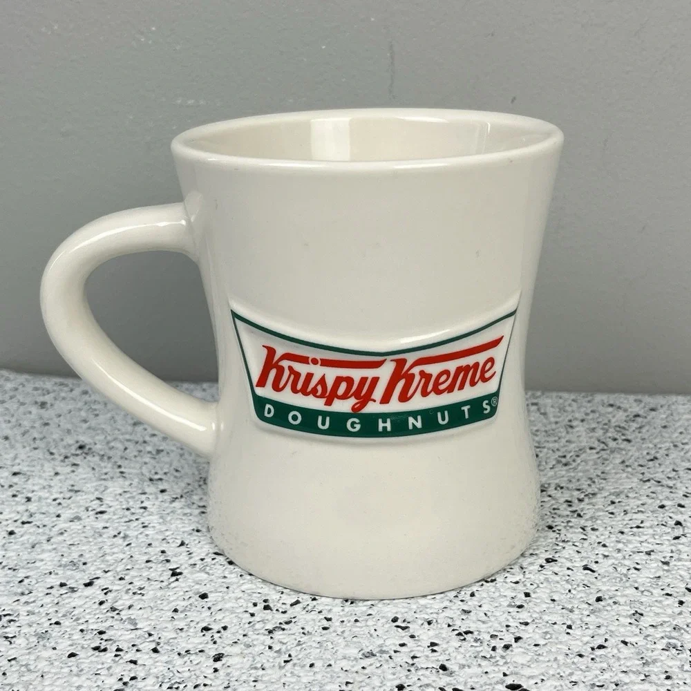 Krispy Kreme Doughnuts Coffee Mug 3D Raised Logo White Ceramic